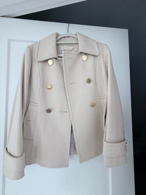 Tory Burch Cream Double-Breasted Peacoat with Gold Buttons